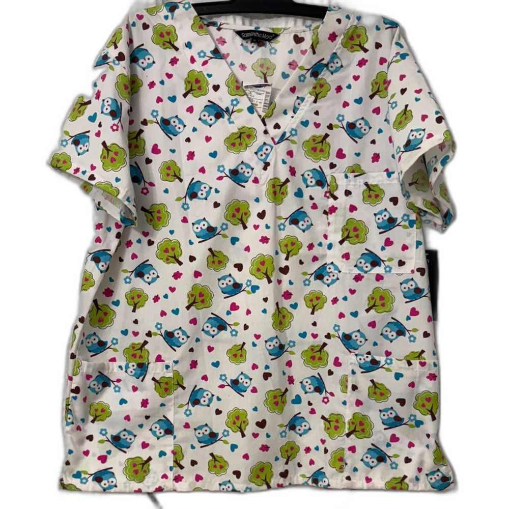 Colorful Owl Print Women's Short Sleeve Top Size XL